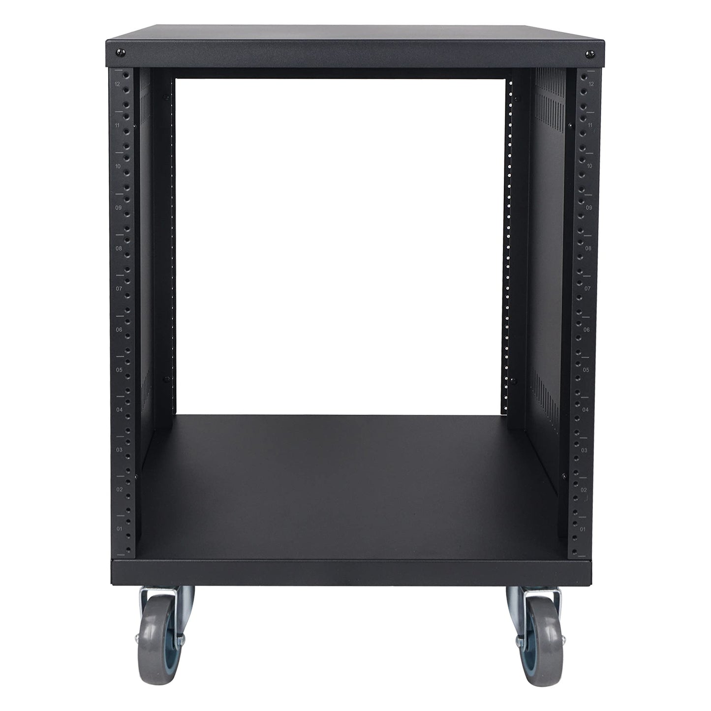 Sound Town 12U Universal Steel Rack, w/ 3" Locking Casters, Vented Side Panels for Audio Video, Server and Network Equipment (STRK-M12U)