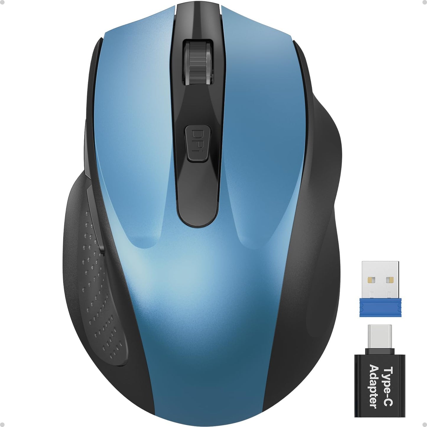 SABLUTE 6 3 M21 Wireless Mouse for Laptop, Blue Computer Mouse with USB-A&USB-C Receiver, Office Cordless Mice