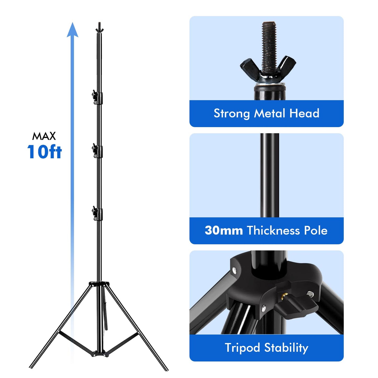 SLOW DOLPHIN Photo Video Studio 30ft (Wide) x 10ft (Tall), Degree Crossbar Rotatable, Angle Adjustable Triple Crossbar Extender Mount, Photography Background Support System, Sand Bags,Clamps