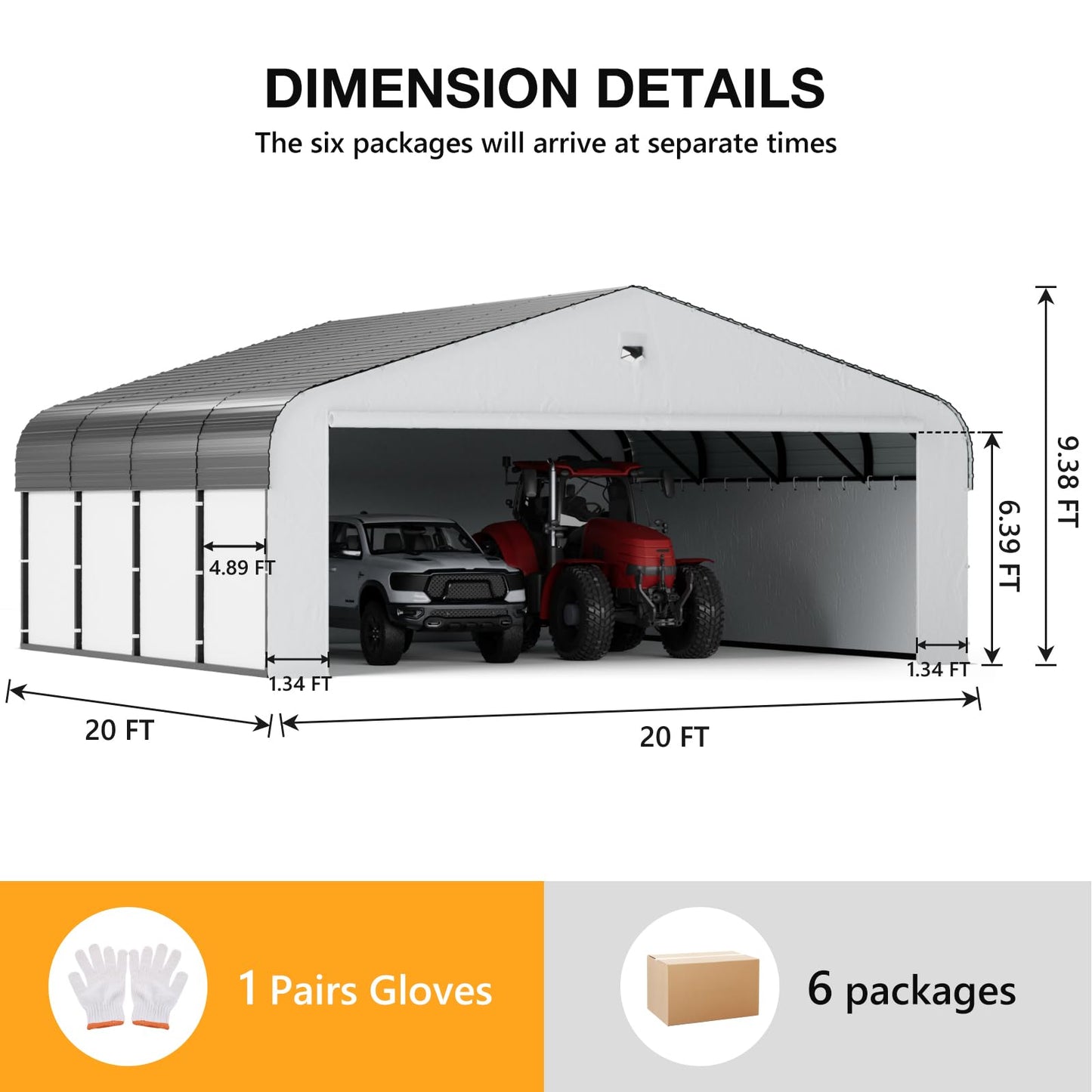 20x20 Metal Carport, Heavy Duty Car Carport Canopy, Galvanized Steel Roof Car Tent Garage, CarPorts with Removable Sidewalls