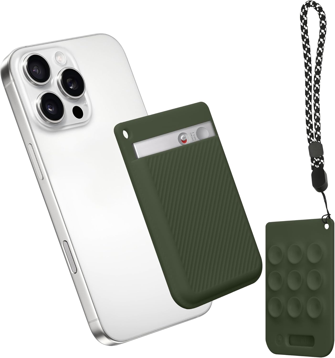 kwmobile Dark Green Silicone Cover for PLAUD Note AI Voice Recorder with Suction Cup Mount