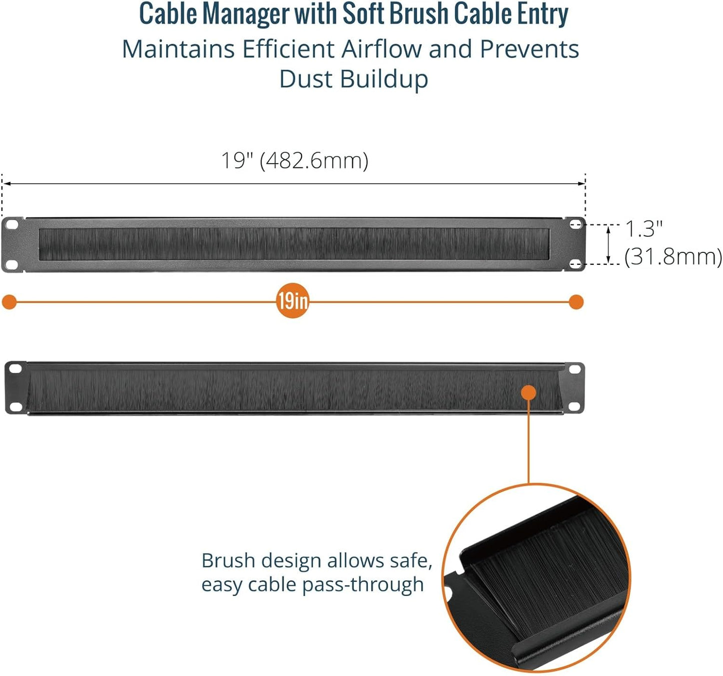 Tecmojo 1U 19 inch Cabinet,Black,2 Pack Rack Mount Cable Management Panel with Brush,Rack Brush Panel for Server Rack