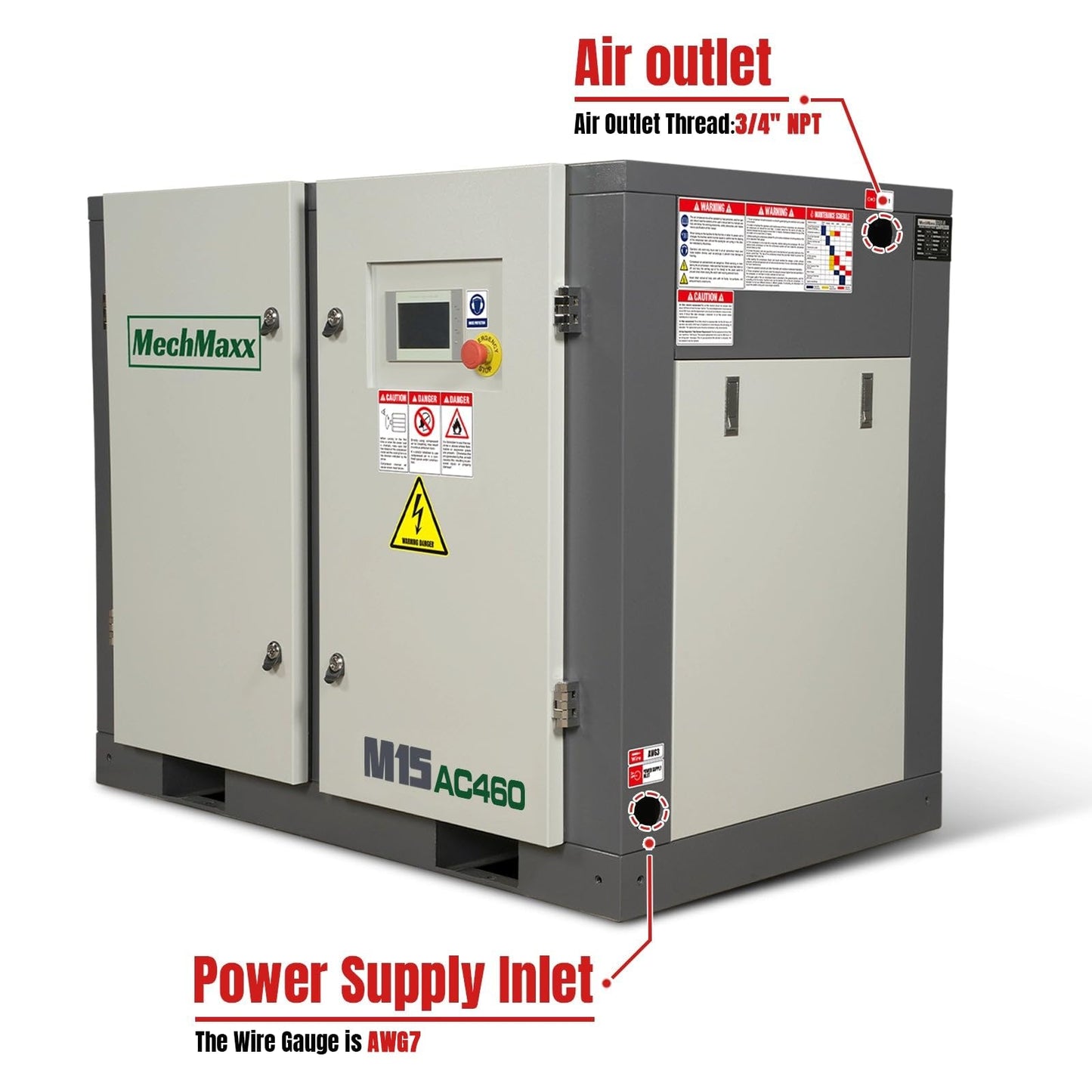 MechMaxx 15HP Rotary Screw Air Compressor – 45 CFM, 116 PSI, 460V 3-Phase | Industrial-Grade, M15AC460