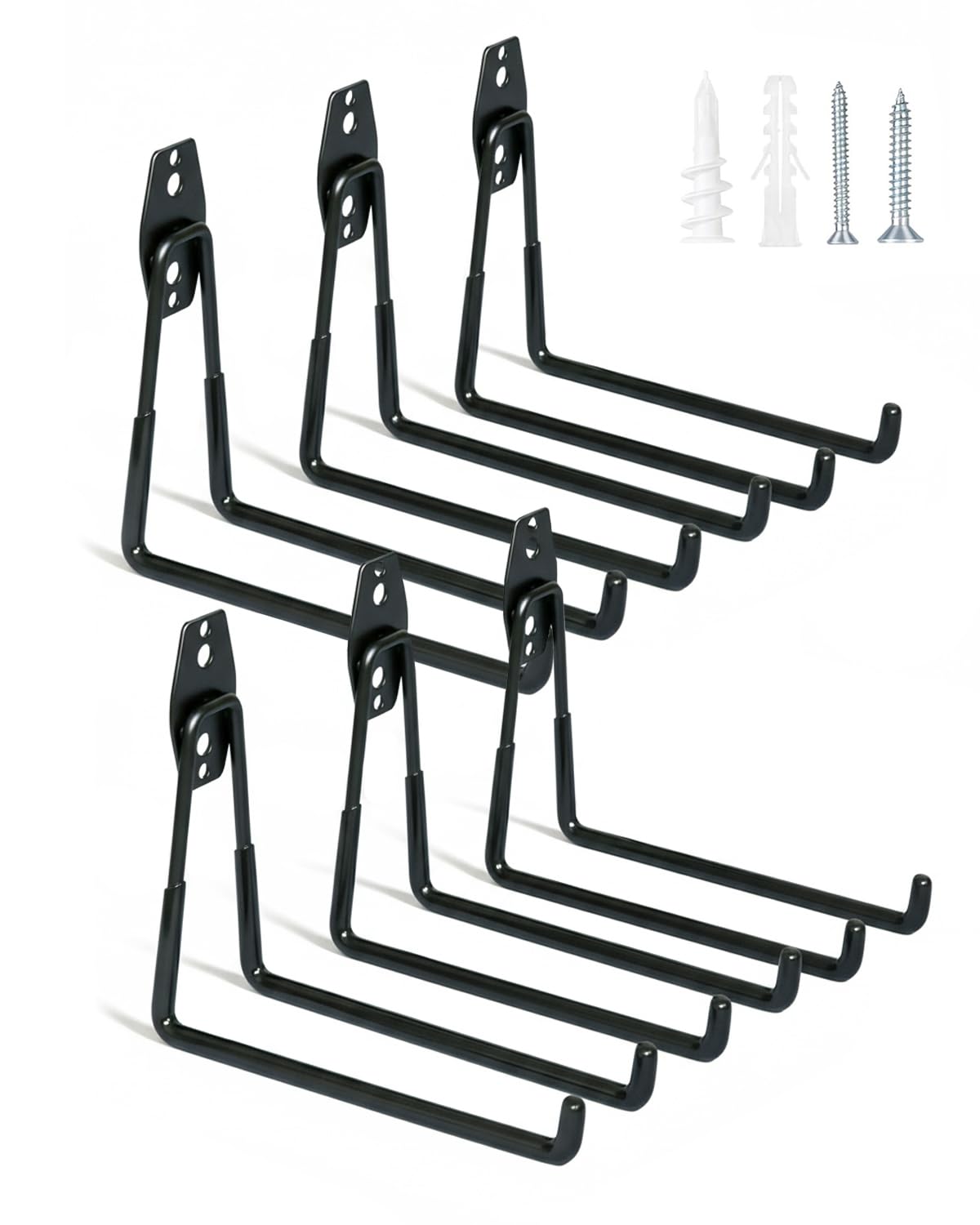 WMK 7.3'' Heavy Duty Garage Hooks, 6 Pack Wall Mount Garage Storage Hooks for Hanging Bike, Ladder, Tools - 100LB Load Capacity, Triple-Welded, PVC Coated (Black)