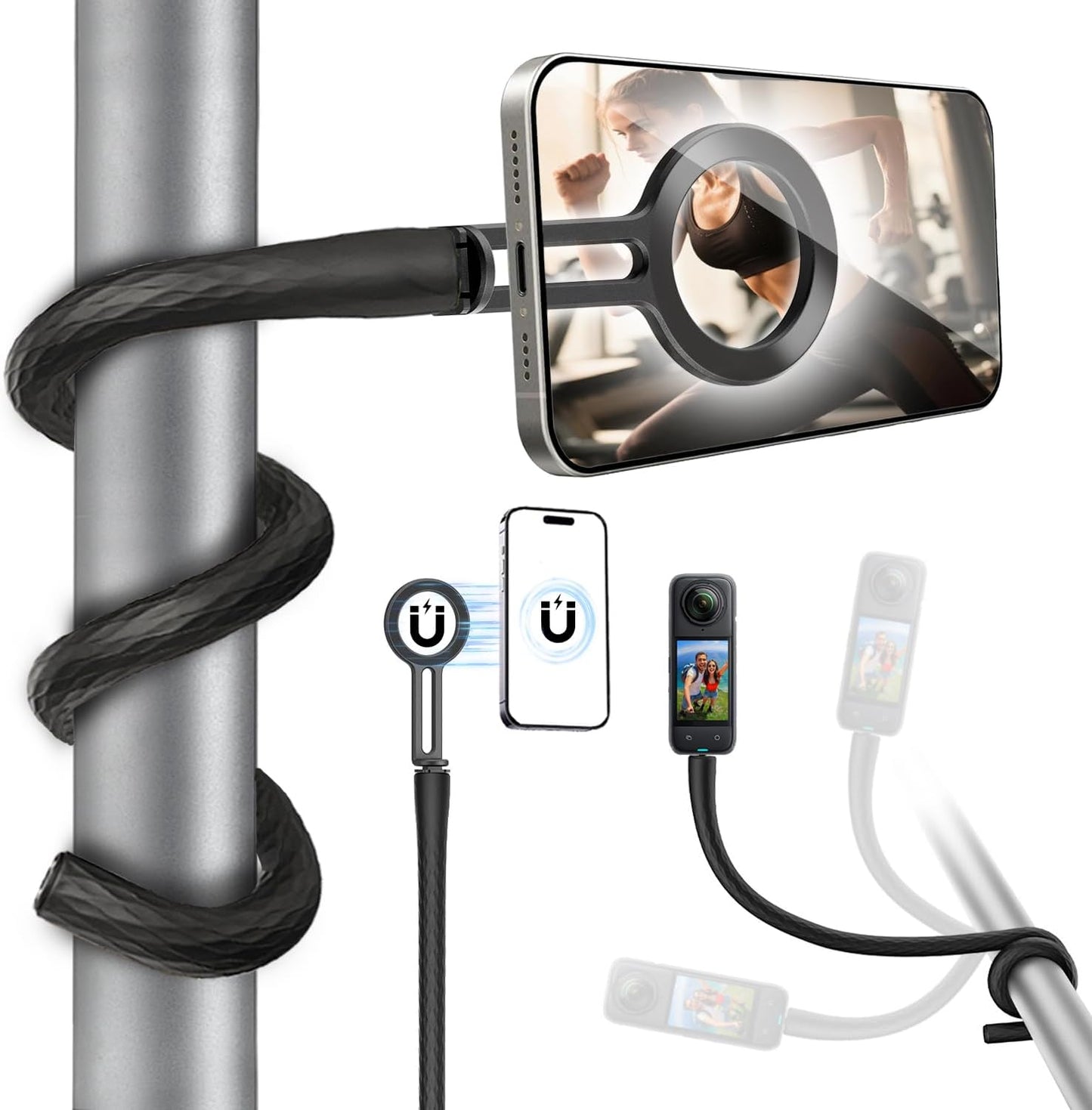 YUNJITONN 20 Inch 1/4 Magnetic Flexible Phone Mount Holder for iPhone and Action Camera, Long Arm Bendable Selfie Stick