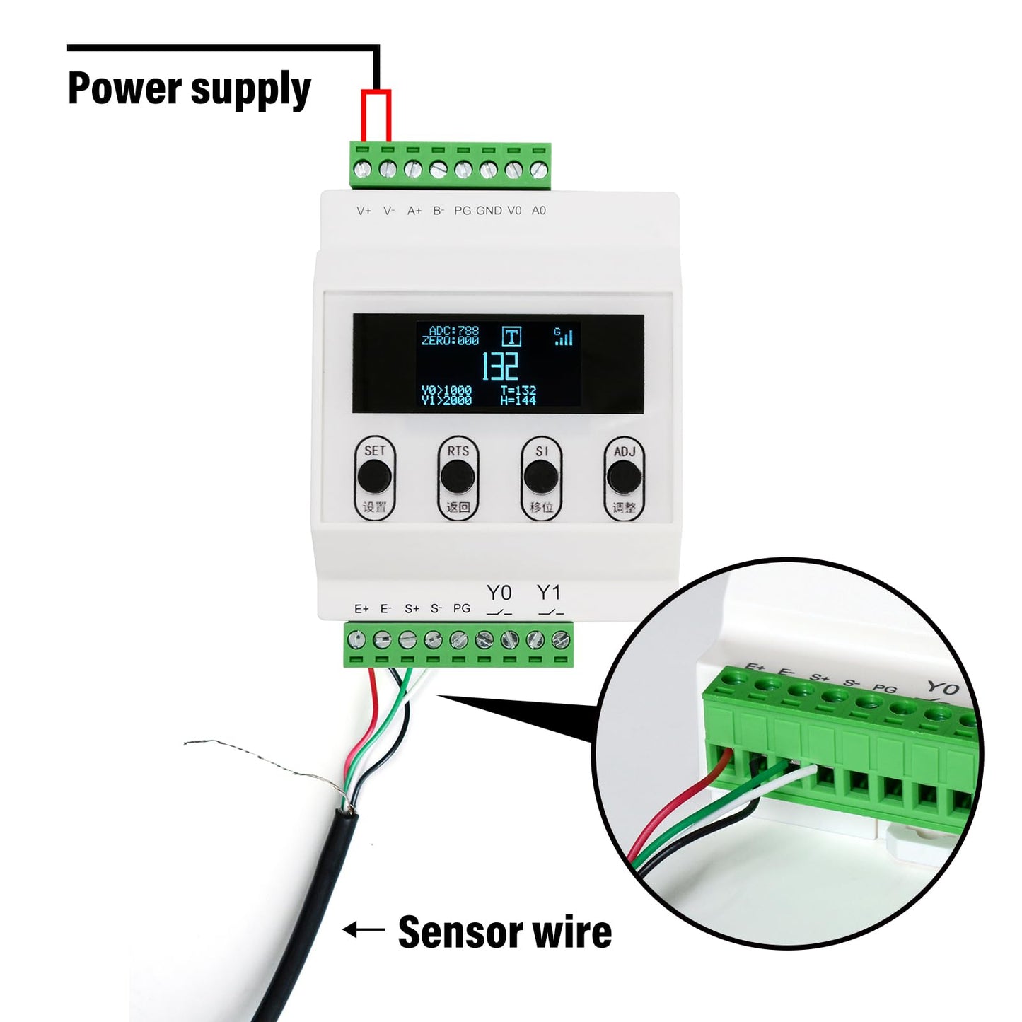 Load Cell with Amplifier Readout Display Sensor Transmitter Test Compression Force Weight Pressure Modifiable Display Unit Output RS-485 0-5V 0-10V 4-20mA (0-10kg Sensor + Amplifier)