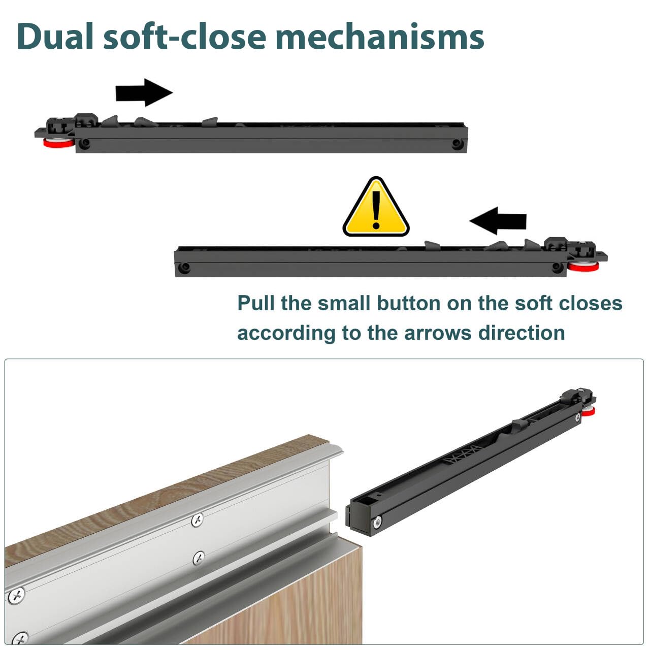 DIYHD 34" Concealed Sliding Barn Door Hardware with Dual Soft Close Mechanism, No Floor Track, Fit MIN Openning Width 28", Supports Up to 176 lb, Hidden Wall Mount System (Door Not Included)