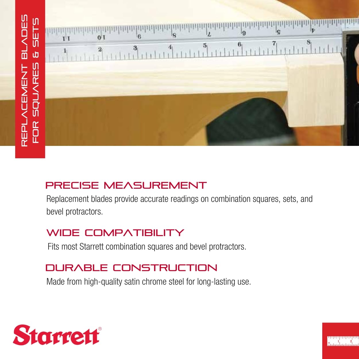 Starrett Blade Only for Combination Squares, Sets and Bevel Protractors - Ideal for Woodworking and Metalworking - 24" Length, Satin Chrome Finish, 16R Graduation - CB24-16R