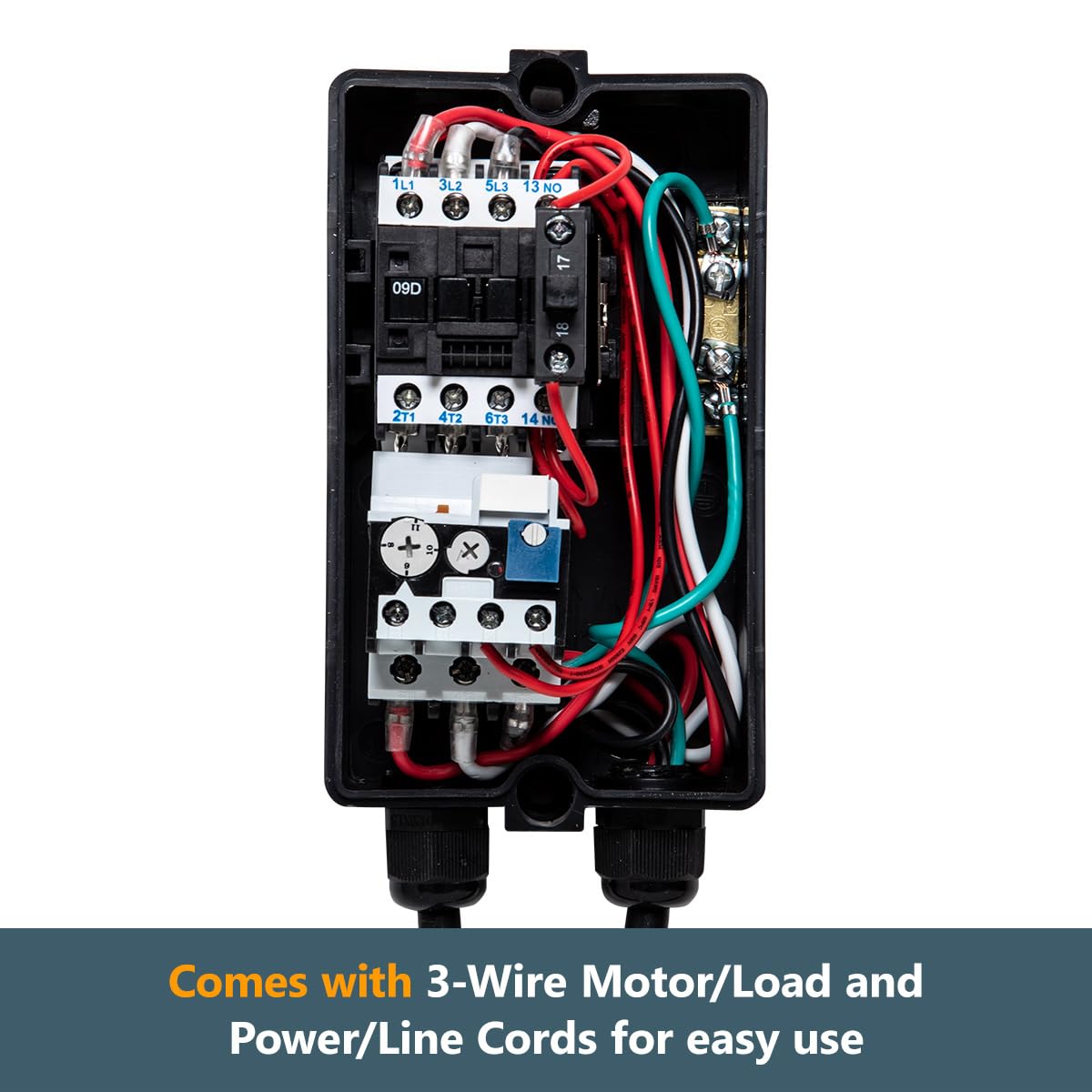 POWERTEC 230V 3-Phase Magnetic Switch Box, 11 Amps, 3P Switch, UL Approved. Includes 4-Wire Motor/Load and Power/Line Cords. Fits DeWalt,Table Saw,Industrial Planer,Unisaw,Woodworking Shaper (71739)