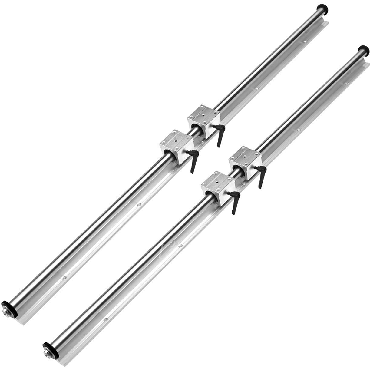 Mssoomm Linear Rail Shaft Guide and Linear Bearing Slide Block, 2Pcs SBR16-39.37 inch / 1000mm Rails +4Pcs SBR16UU Blocks with End Stops to Choose for CNC Router Machine and 3D Printer