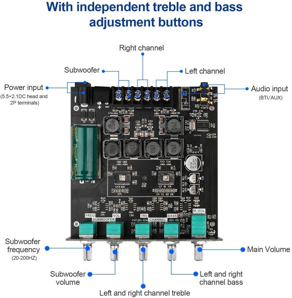 ZK-TB21 2.1CH 50W 2 +100W Bluetooth5.0 Bluetooth Audio Amplifier Board, x Subwoofer Power Amp with Treble and Bass