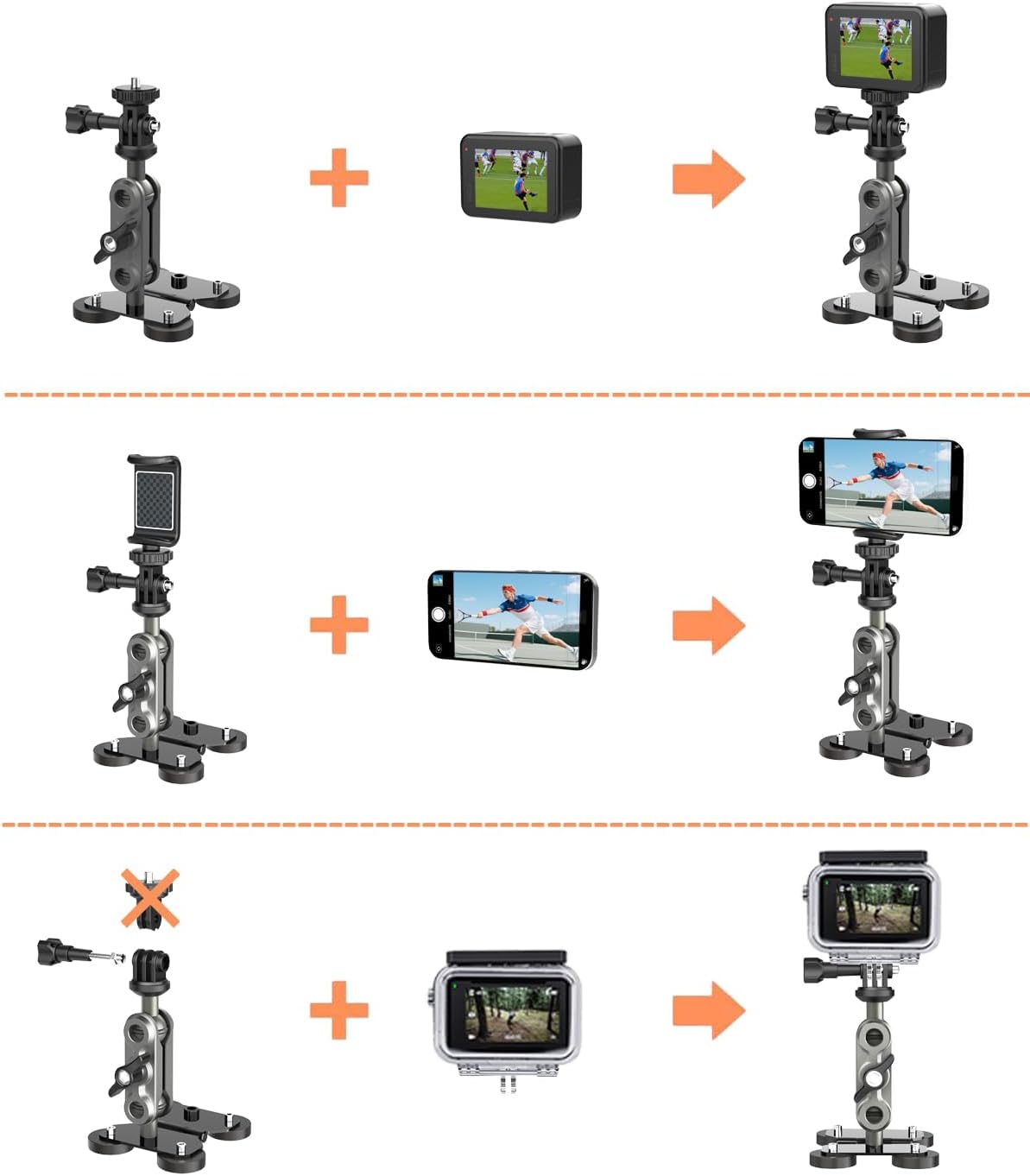 Lupholue 4 Magnetic Camera Mount with Super Magnets, Universal Metal Surface Mount Sports Video Recording Kit Dual Ball