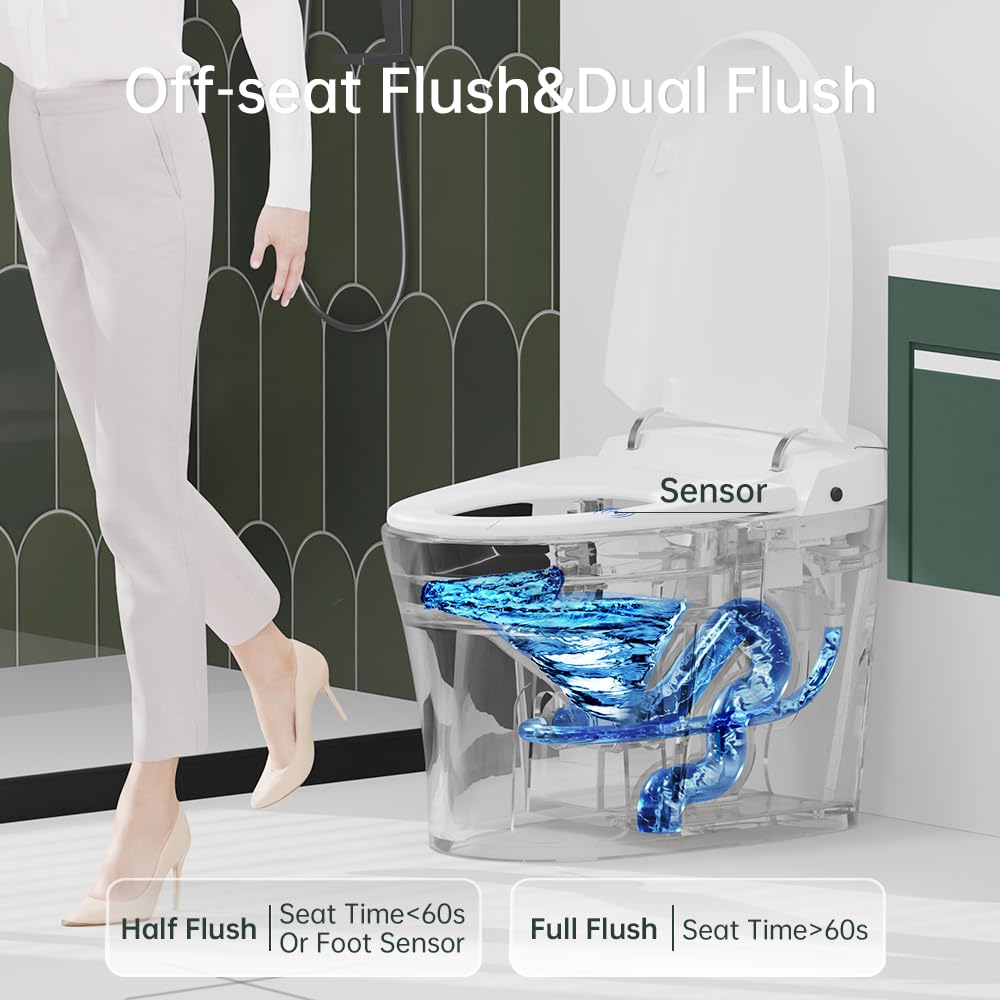 EPLO Smart Toilet,Bidet Toilet Pump-assisted,Blackout Flush,Heated Seat,Dual Auto Flush,Warm Water,Foot Sensor Operation,Modern Tankless Elongated Toilets with LED Display for Bathrooms E16BP