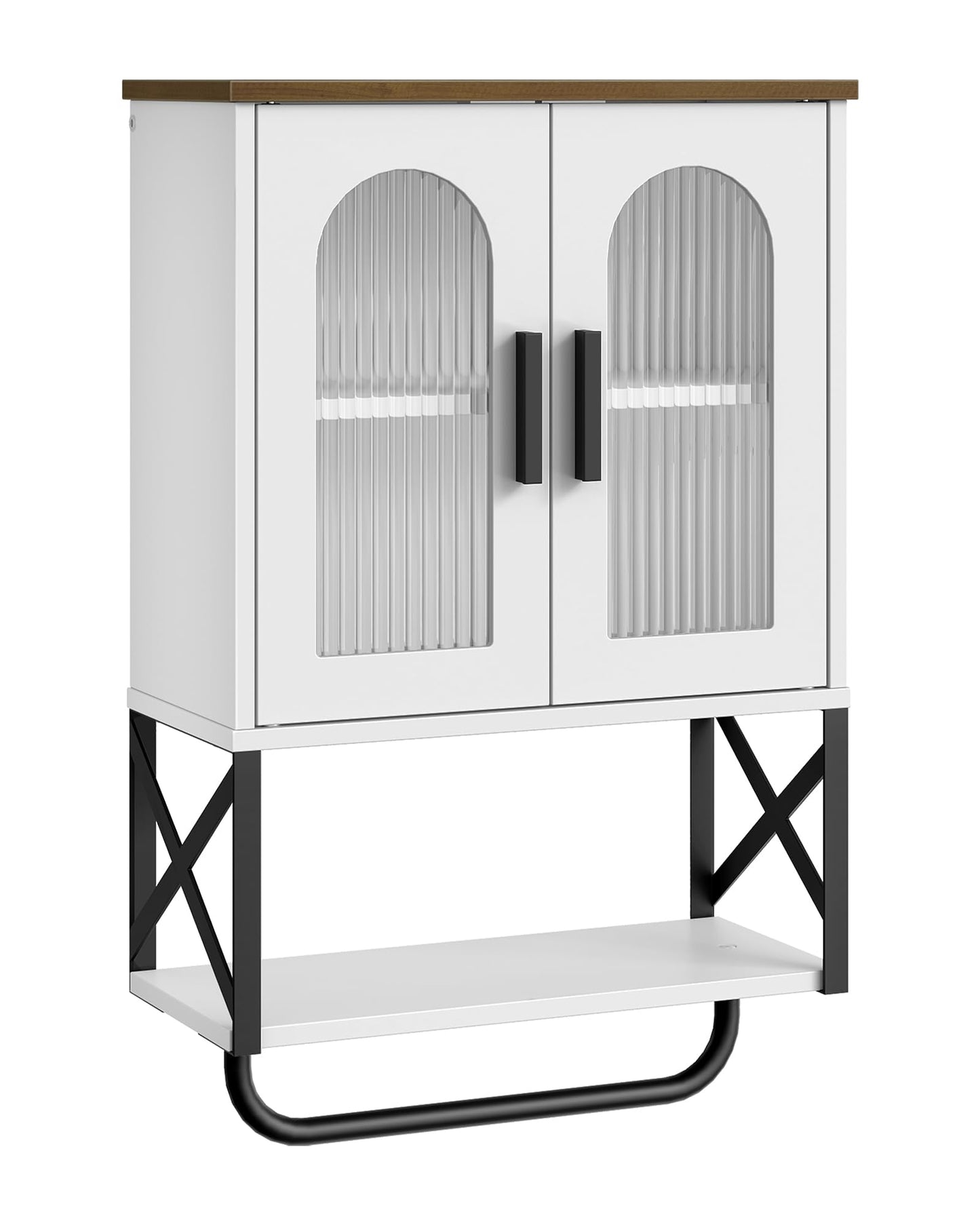 CHOEZON Bathroom Wall Cabinet, Medicine Cabinet with Adjustable Shelf and Towel Bar, Storage Cabinet Wall Mount with 2 Glass Doors, for Bathroom, Kitchen, Living Room, Dining Room, White and Walnut