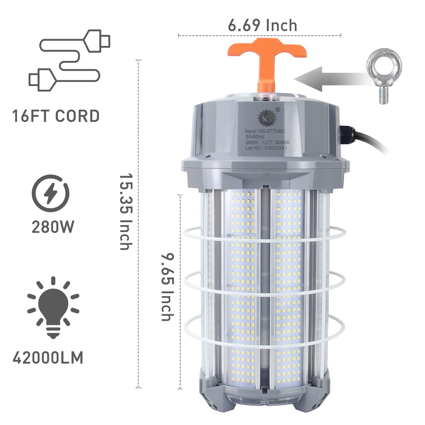 Led Temporary Work Light 280W, Portable Hanging Work Construction Lights, Linkable 5000K 42,000LM Bright for High Bay Jobsite Warehouse Outdoor Indoor Lighting Waterproof…
