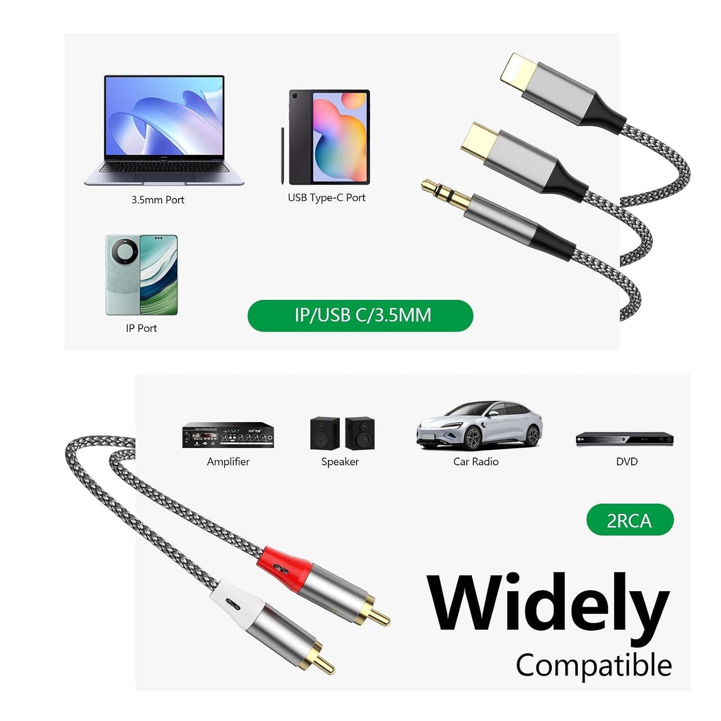 Liaoan Weiyu 2 3.5mm (1.3M/7.55FT) Three in one RCA Audio Cable, Used to Connect RCA Cable Adapter, USB C to RCA Cable