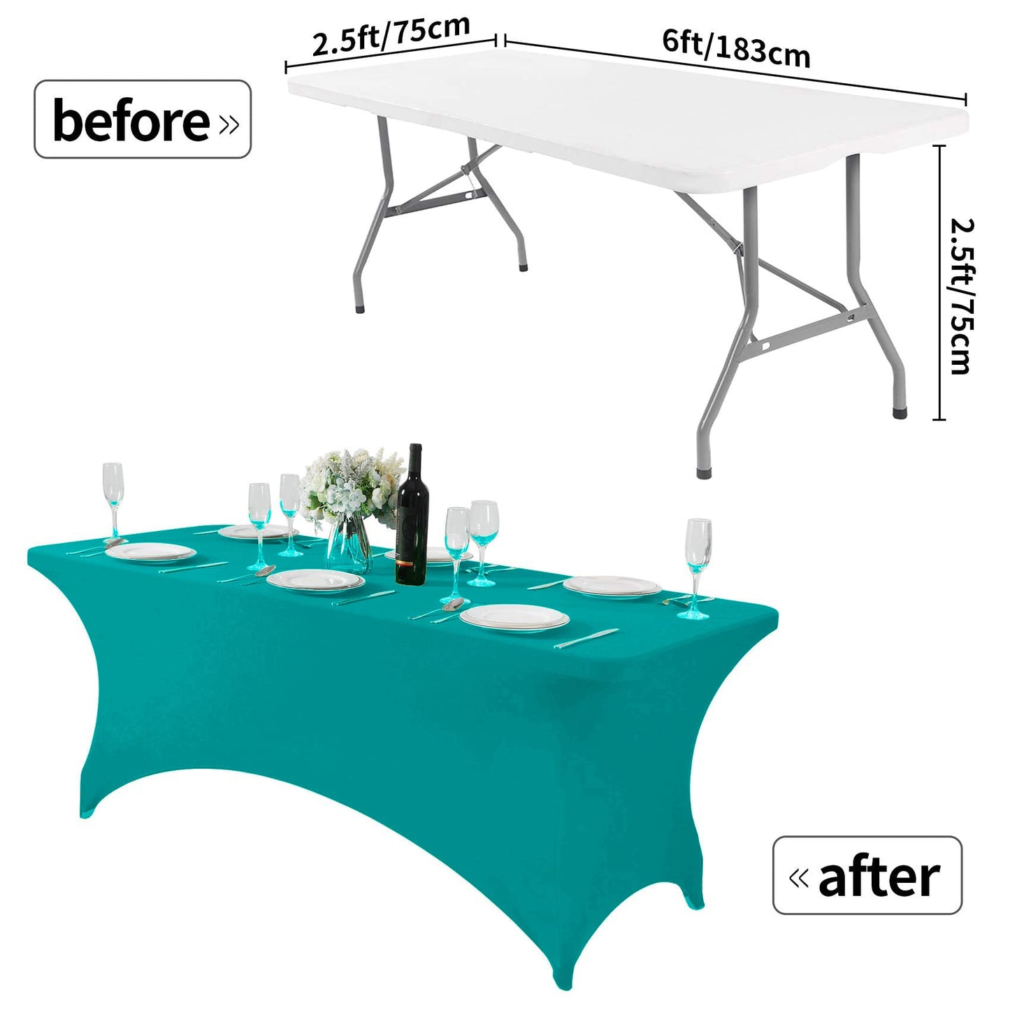 Hezuzo Spandex Table Cover for 6Ft or 4fT or 8ft Table Universal Fitted Stretch Tablecloth for Party, Banquet, Wedding and Events-Turquoise