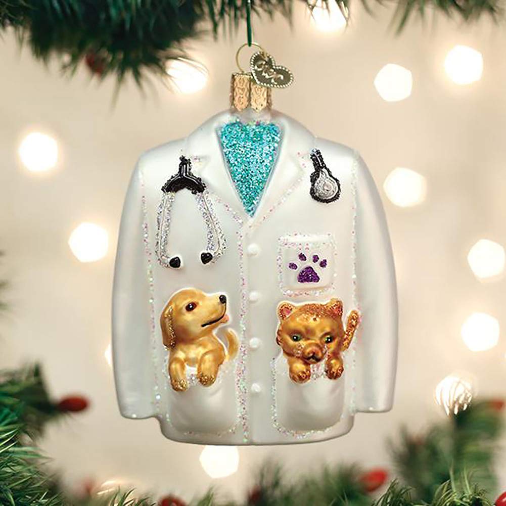 Old World Glass Christmas Veterinarian's Coat Ornament Free Box 36282 New
