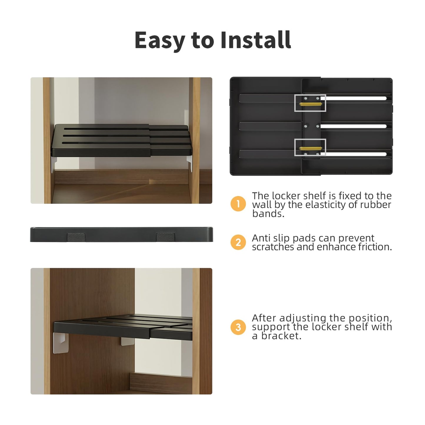 Booche Adjust-A-Shelf Locker Shelf, Extends to Fit Your Locker, Easy to Use, Perfect for School, Office, Gym, (1, Black)