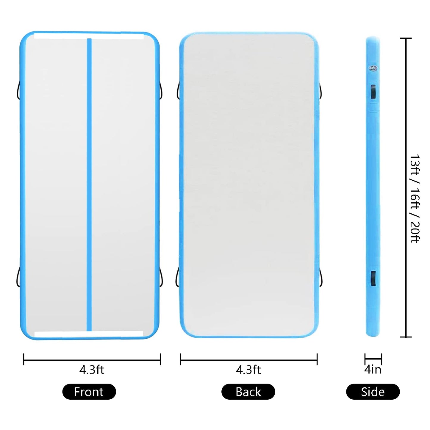 XHYCPY Air Tumbling Mat, 10ft/13ft/16ft/20ft Inflatable Gymnastics Air Mat 4 Inches Thich for Gymnastics Training/Home Use/Cheerleading/Yoga/Water with Pump