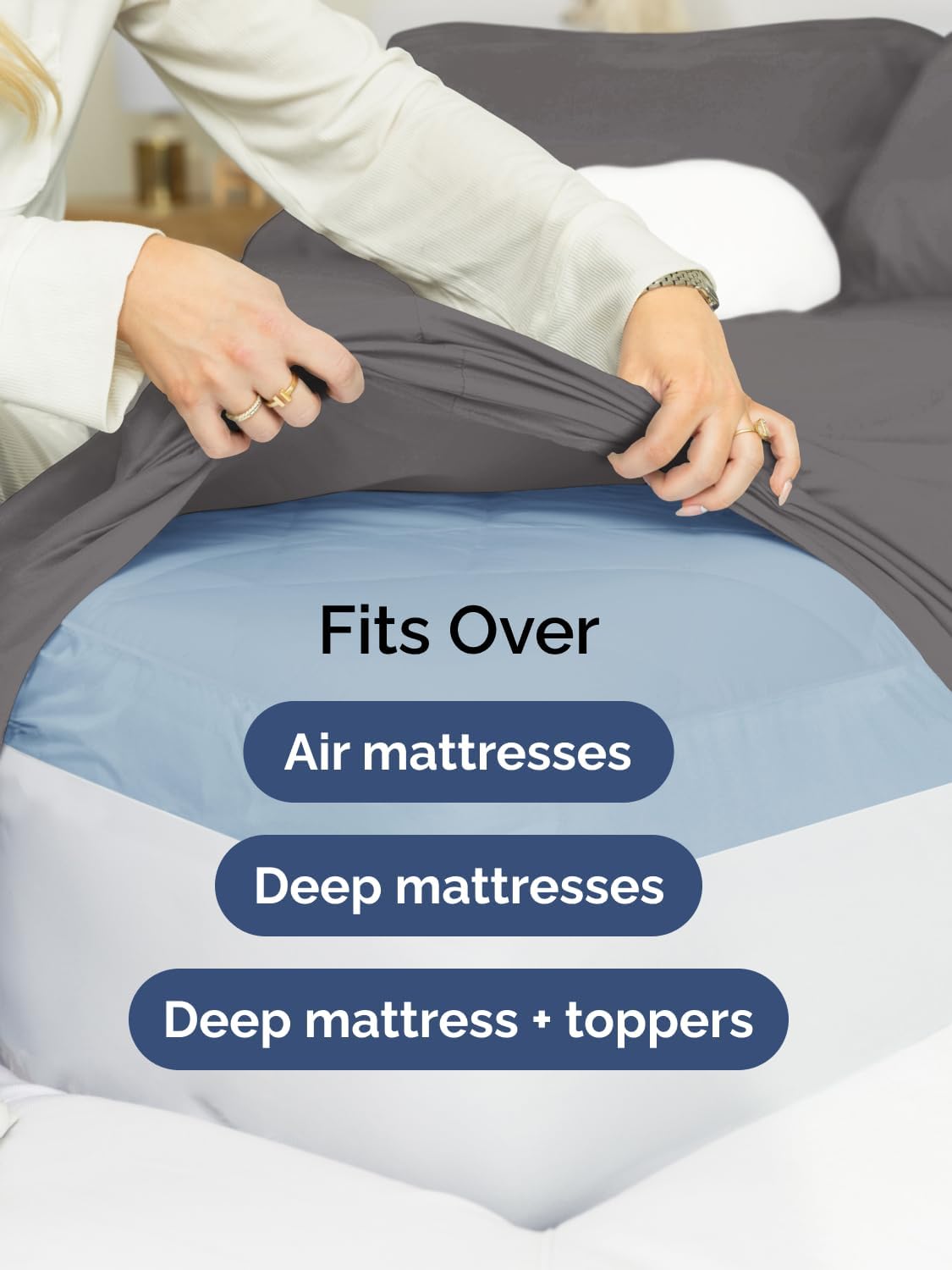 Skiennix Extra Deep Queen Sheet Set | 6-Piece Breathable Cooling Bedding - Soft, Wrinkle-Free Grey