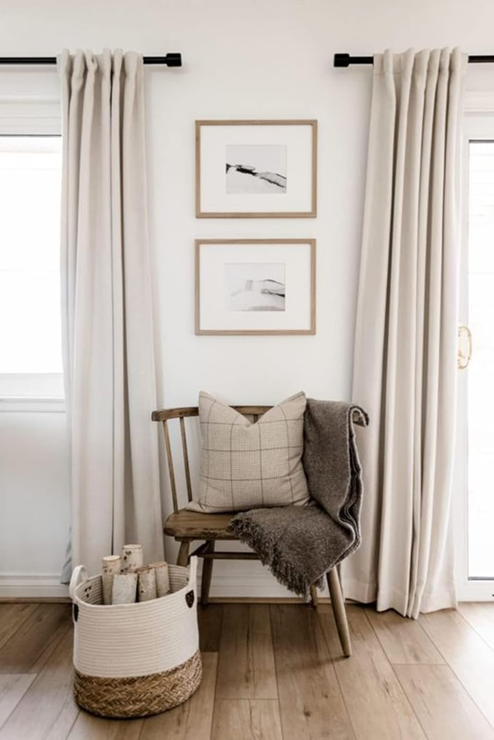 Skiennix 100% Blackout Linen Curtains - Thermal Insulated Drapes, 50" W x 96" L, Cream - 2 Panels Set