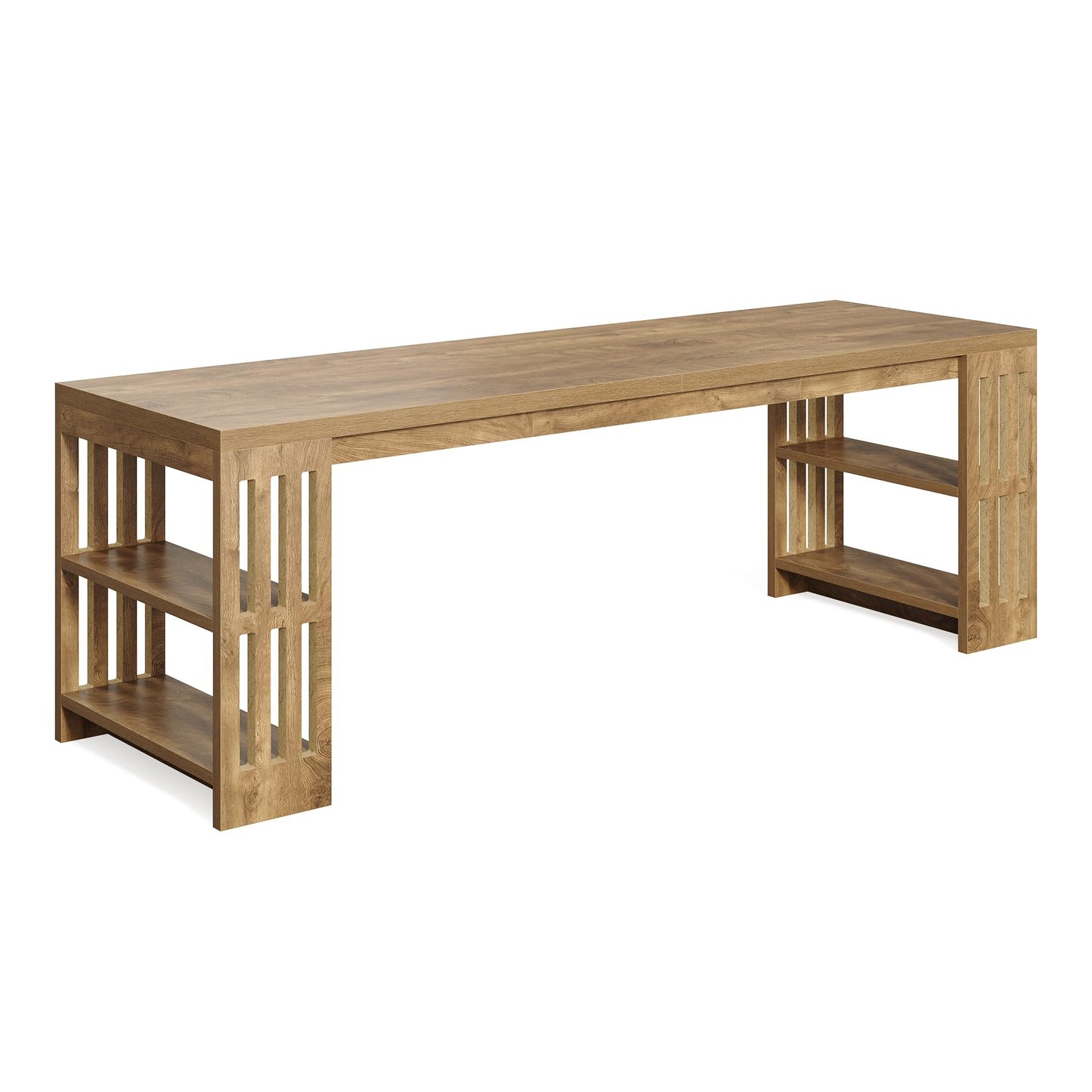 LITTLE TREE 78.7" Long Desk, 2 Person Desk with Shelves, Large Wooden Computer Desk, Heavy Duty Shelf Legs Design for Two Person Home Office, Business, Workstation, Natural (78.7" W x 23.6" D)