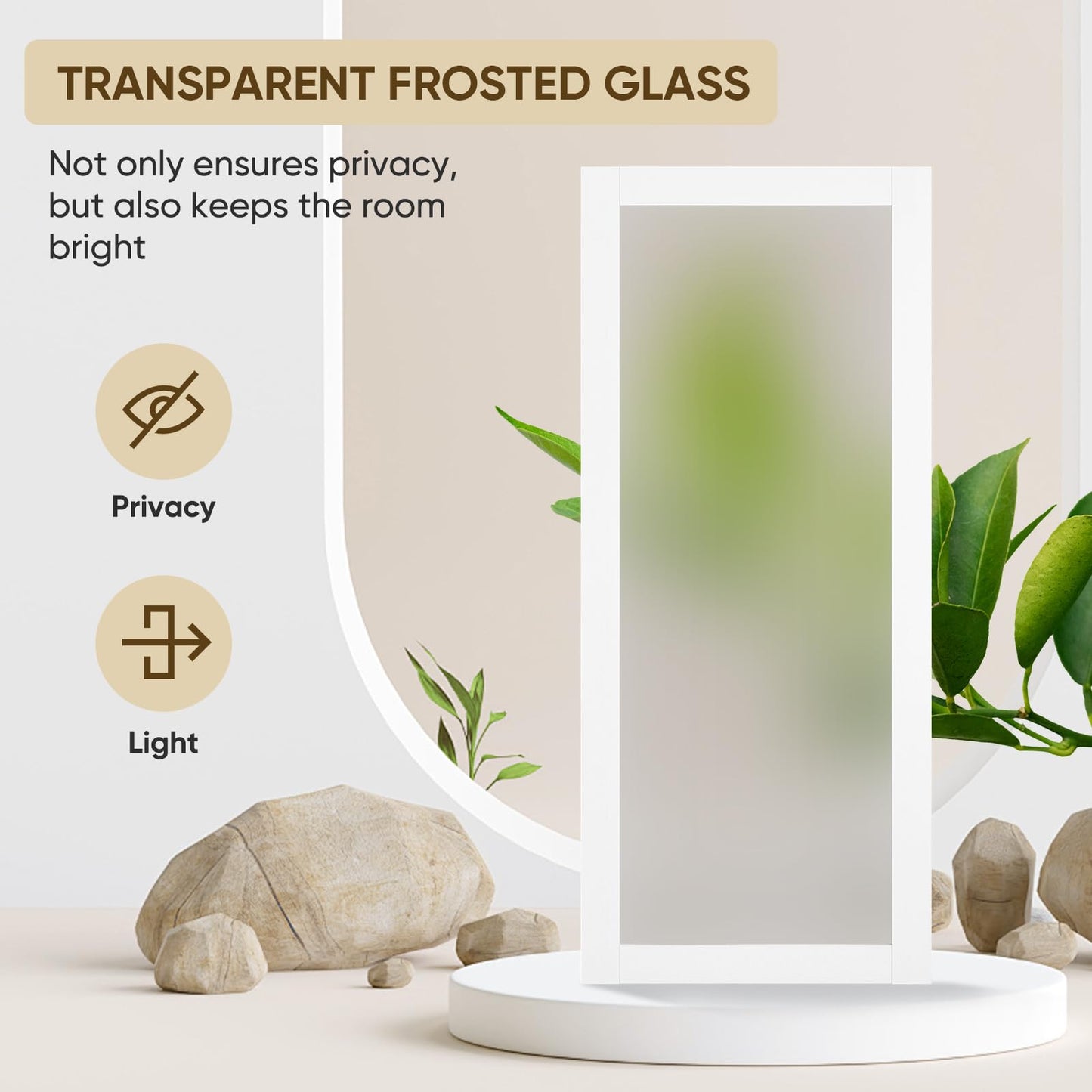 BARNSMITH 36in x 80in 1-Lite Frosted Glass White Barn Door with 6.6FT Sliding Door Hardware Kit Included, Tempered Glass Solid Wood Barn Door Water-Proof PVC Surface,No Assembly Required