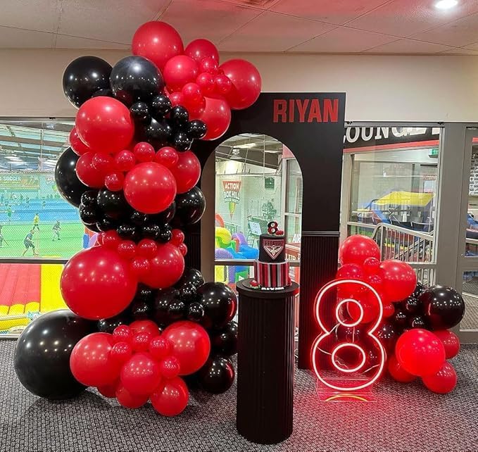 153Pcs Red & Black Balloon Garland Arch Kit - Stars & Confetti Latex Balloons for Birthday, Graduation & Party Decor