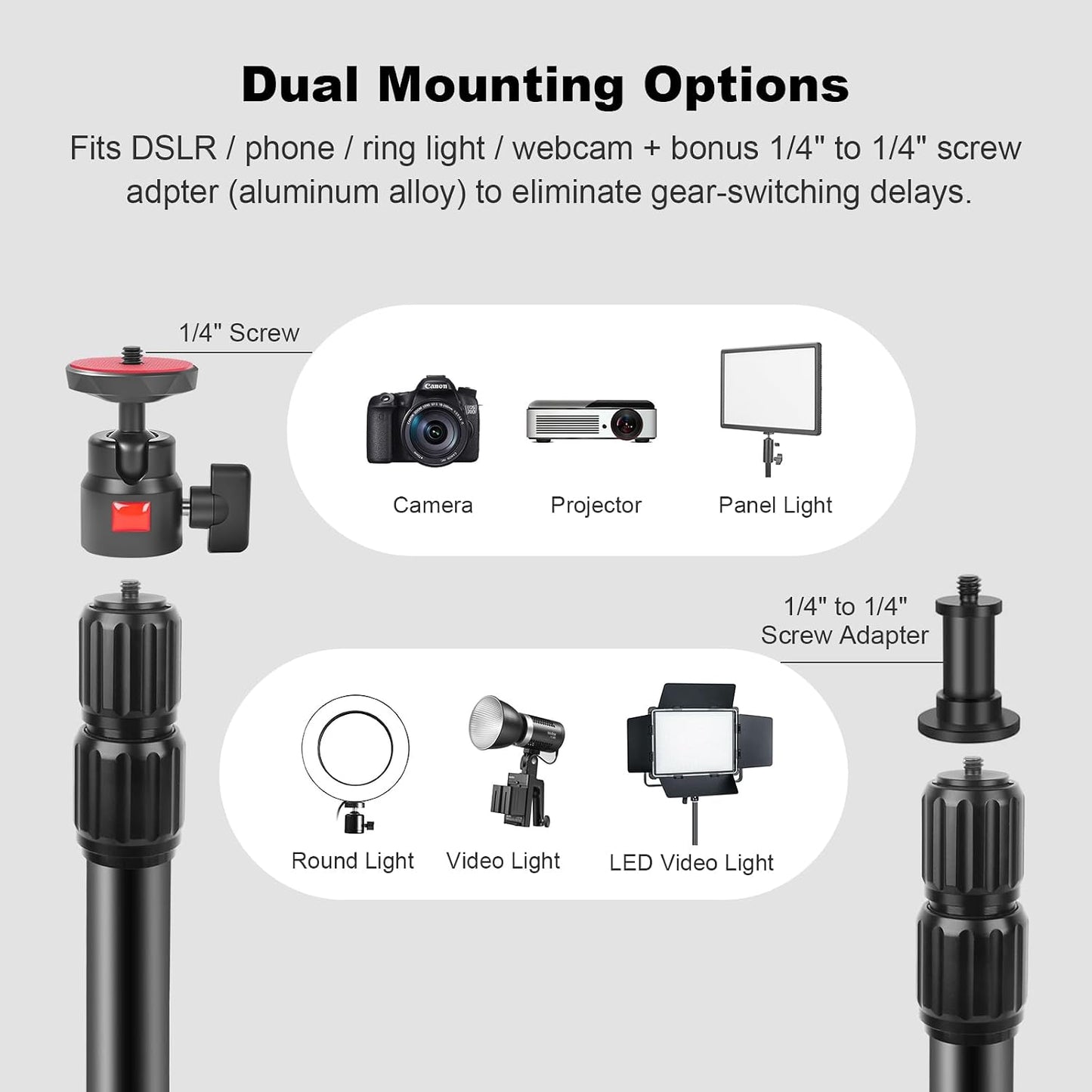 Mechrig 360 1/4" (811002) Camera Desk Mount Table Stand with Ball Head, Table Light Stand with Screw & C Clamp, Webcam