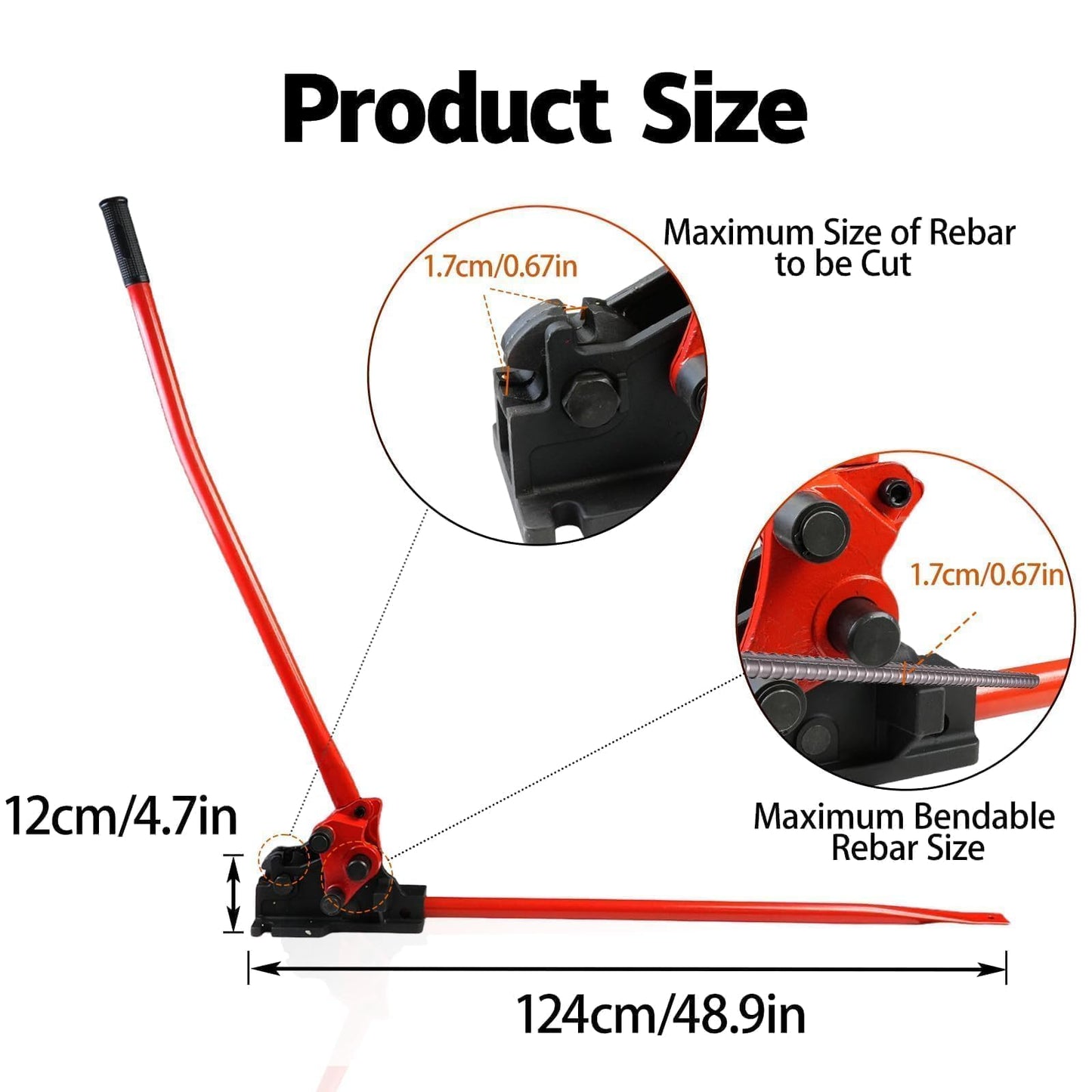 Rebar Bender/Cutter 2 in 1 Metal Tool, Manual Removable Rebar Shears and Bending Machine, cuts and bends rebar up to 5/8" for Construction Site and Home-use, Red