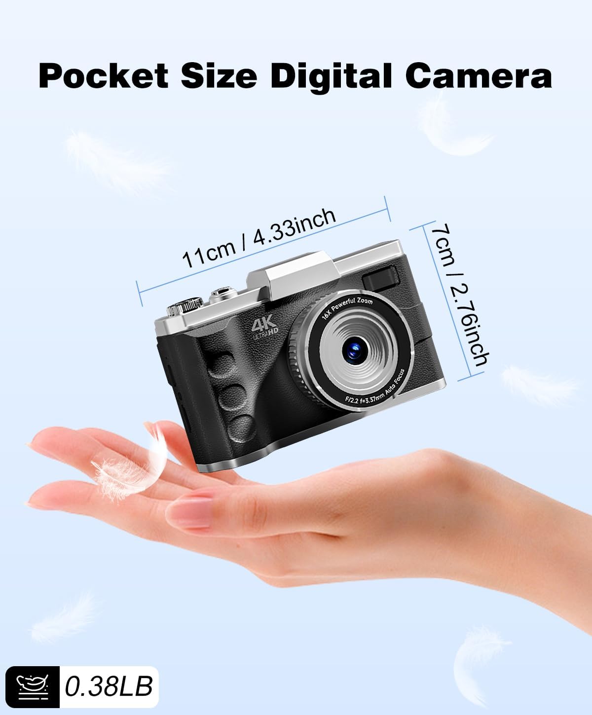 EJXHKNF 4K 64MP 16X 2 32GB Digital Camera for Photography, Autofocus Vlogging Camera for YouTube Video, Rear and Front