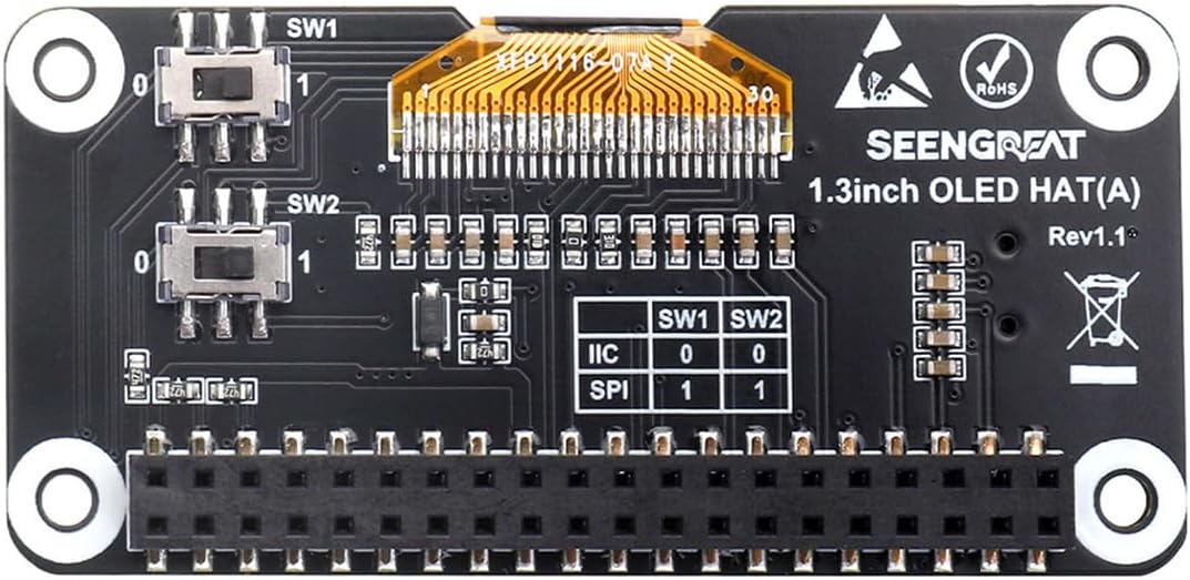 xicoolee 1.3inch 12864 SH1106 SPI/I2C OLED Display HAT for Raspberry Pi, Screen Module with Joystick & Buttons