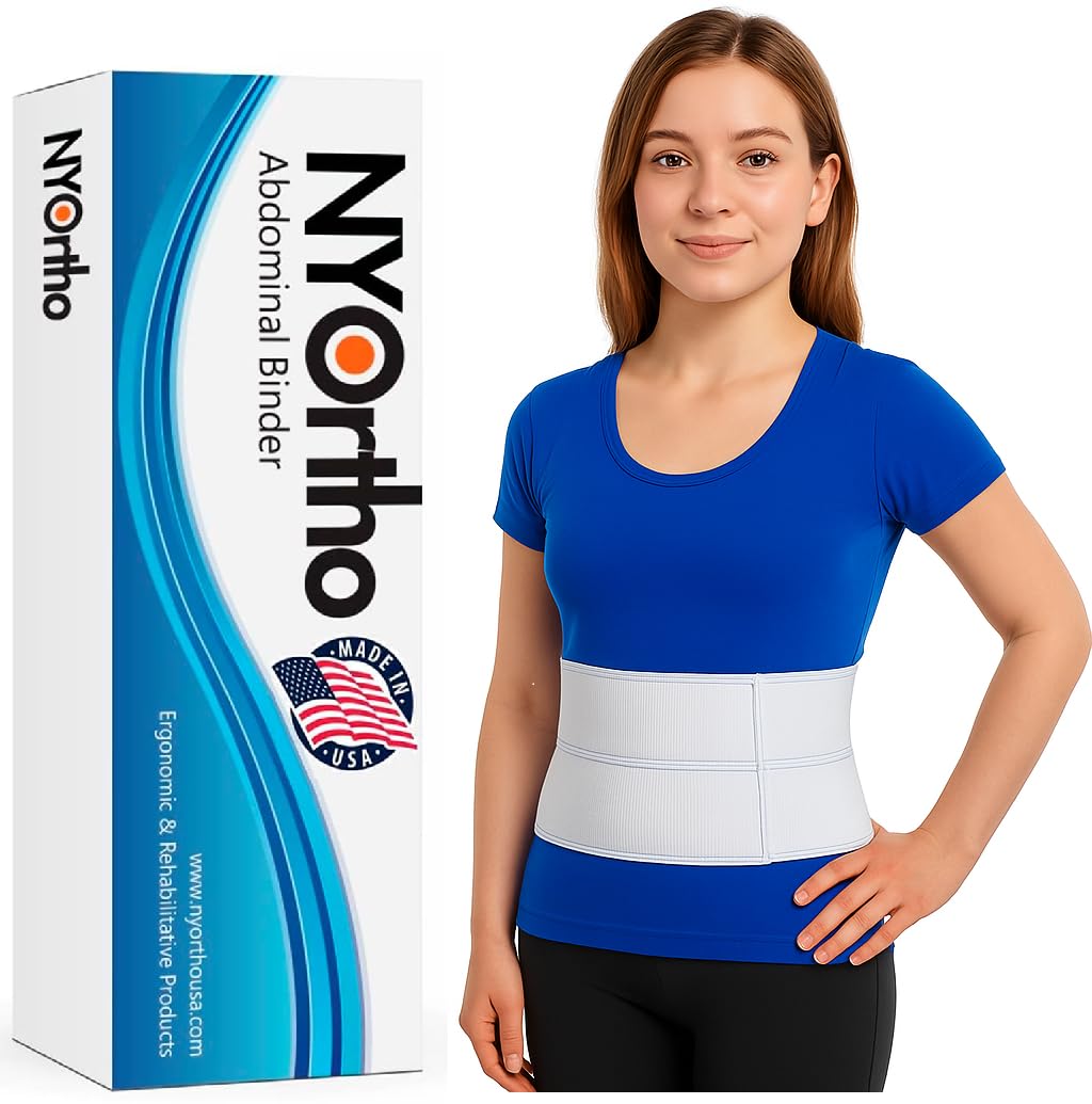 NYOrtho Pediatric Abdominal Binder (Fits 20¨ - 30¨) - 9" Height, 3 Panel Post-Surgery Compression Wrap for Teens, Support Belt for Hernia, Muscle Strain, Back Pain, Recovery, Latex-Free - Made in USA
