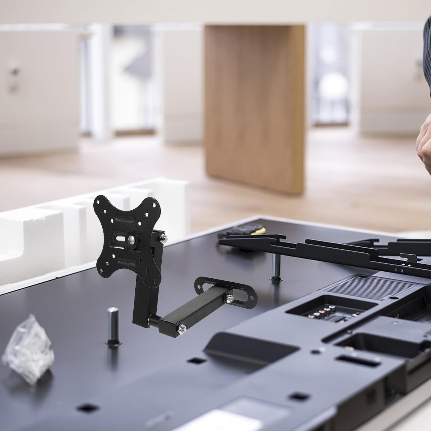 SHINEOFI Adjustable Wall Mount Tv Bracket for Monitors Retractable Screen Holder with Sturdy Construction Space-Saving