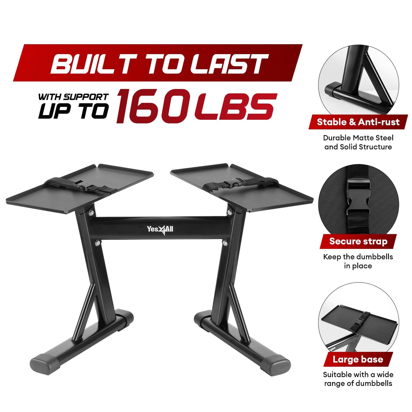 Yes4All Stand for Adjustable Dumbbells Up to 160 Pound - Spotter Stand, Rack & Weight Rack With Strap for Convenience, Safety & Easy Storage - Use With Expandable Dumbbells