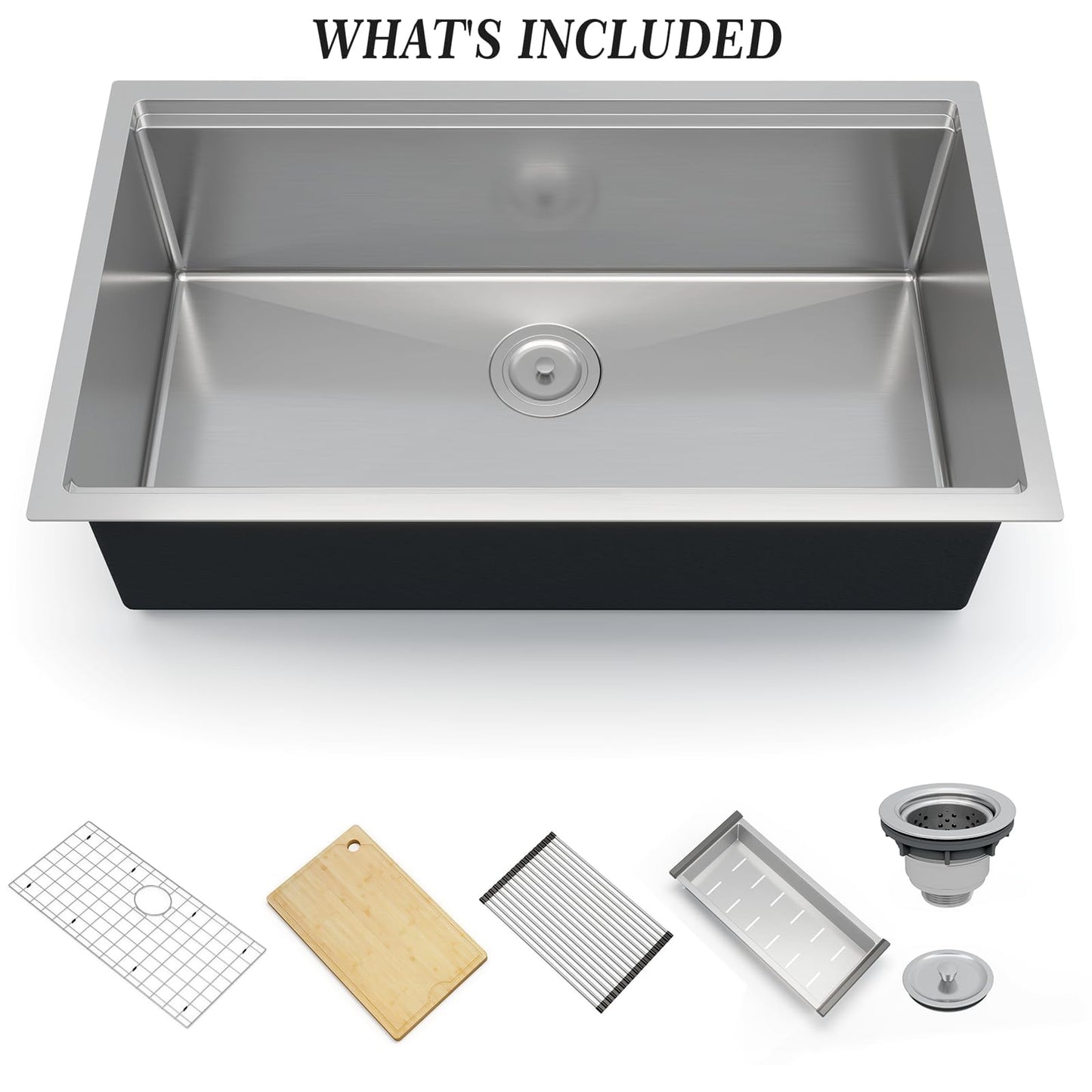GarveeHome Kitchen Sink - 33 in Single Bowl Stainless Steel Undermount Sink, 16 Gauge Commercial Grade with Easy Drain System & Brushed Nickel Finish