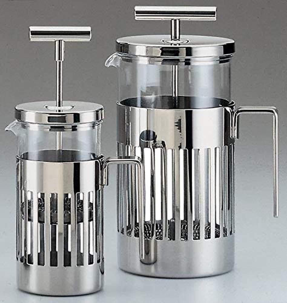 Alessi 9094/8 - Design Press Filter Coffee Maker, 18/10 Stainless Steel, Mirror Polished and Glass, 8 Cups