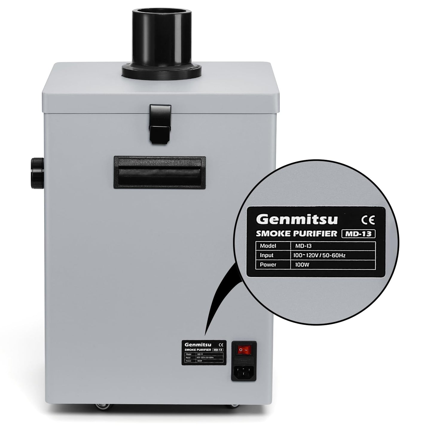 Genmitsu MD13 Smoke Purifier for Genmitsu L8, Fume Extractor with Four Layer Filtration 99.97% Purification Rate, LED Interface Function, Portable Wheels Smoke Absorber for Soldering Stations