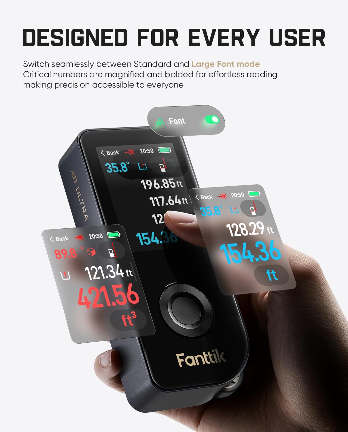 Fanttik A11 Ultra 3-in-1 Laser Measuring Tool, 197Ft Digital Laser Distance Measure with IPS Touch Screen & Side LCD, Wheel Roller & 3-Axis Digital Level, Rechargeable for Home DIY & Indoor Projects