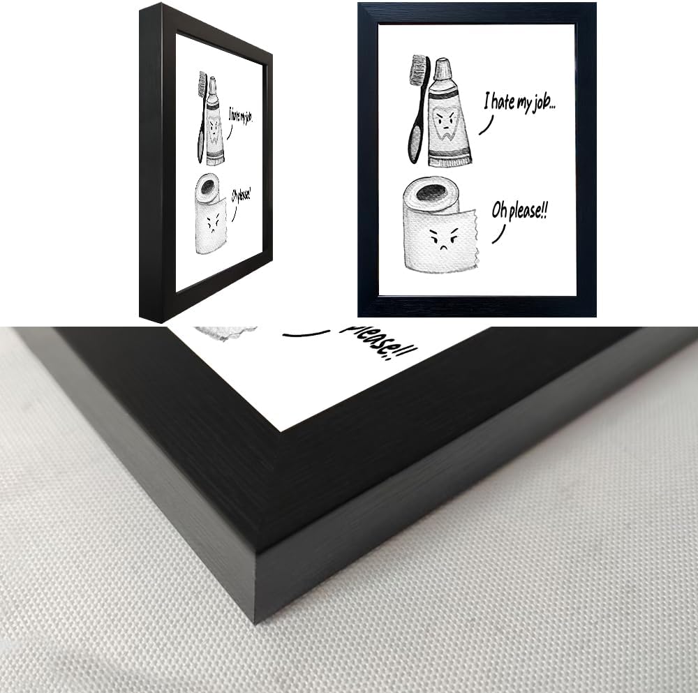 Skiennix Kids Bathroom Decor - Cute Framed Canvas Print with Funny Artwork | Modern Black and White Design