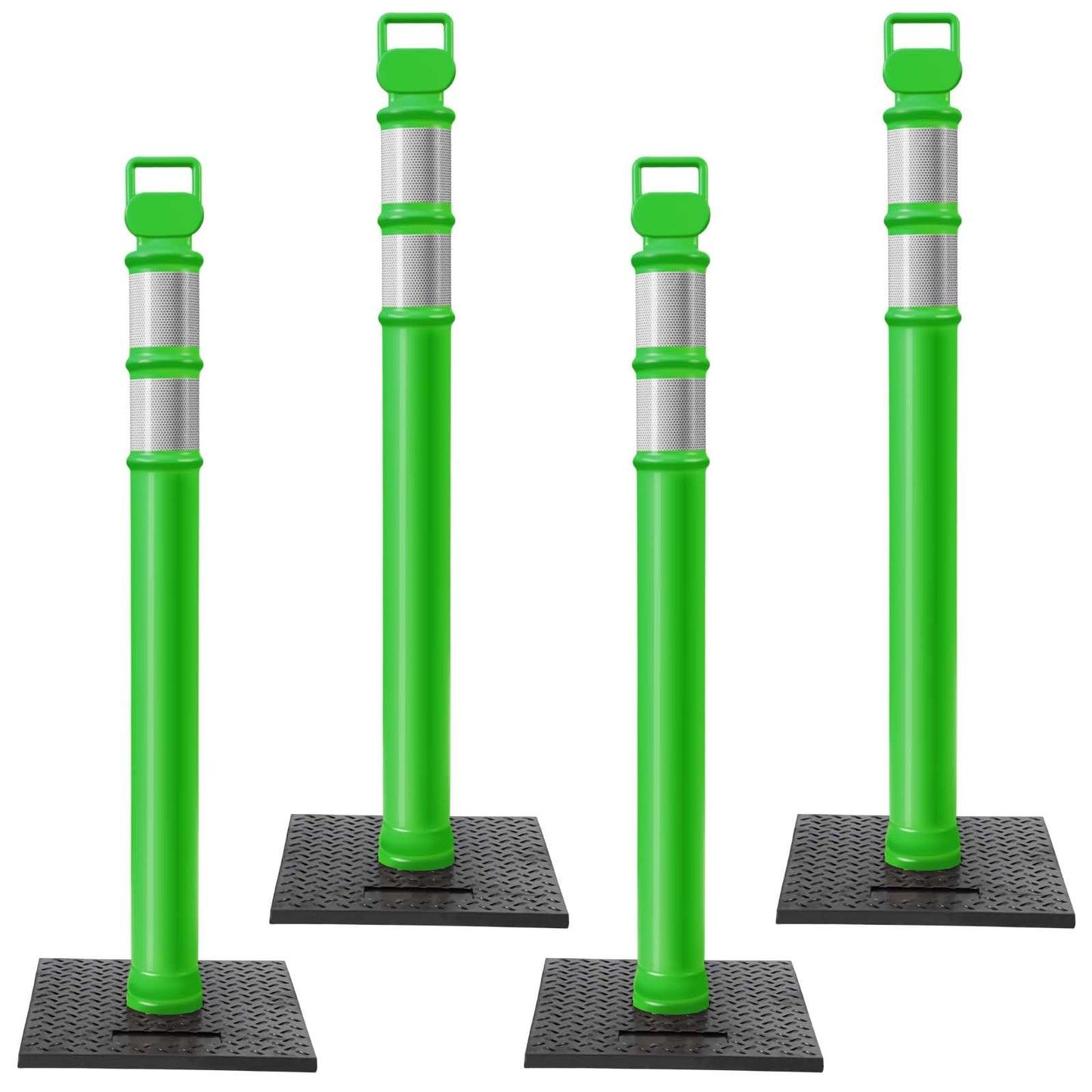 Kanayu 49 Inch Traffic Delineator Posts with 8.8 Lbs Rubber Base PE Delineator Post Portable Parking Pole Traffic Cone Barrier with Removable Base, Reflective Band(4 Packs,Green)