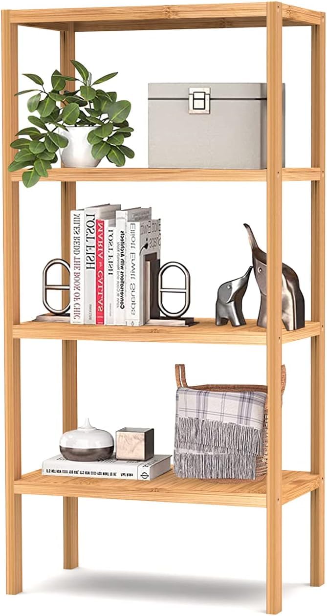 FoverOne 4 Tier Shelving Unit, Bamboo Book Shelf Bookcase Storage Shelf for Bathroom Kitchen Living Room