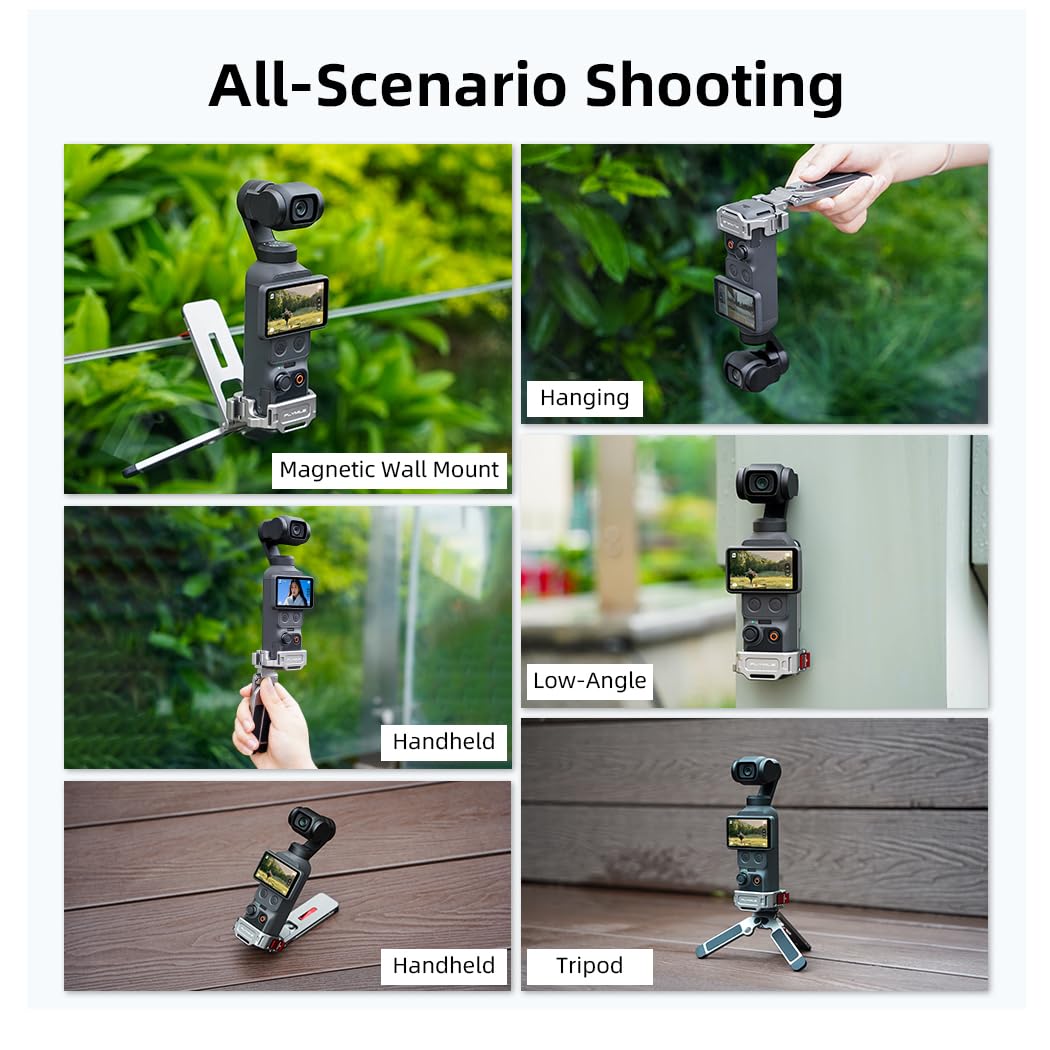 Magnetic Foldable Tripod for DJI Osmo Pocket 4/3 Accessories, Adjustable Aluminum Alloy Expansion Stand with Hidden Mantis Hook, Cold Shoe and 1/4" Screw Holes, Desktop Handheld Hanging Vlog Mount