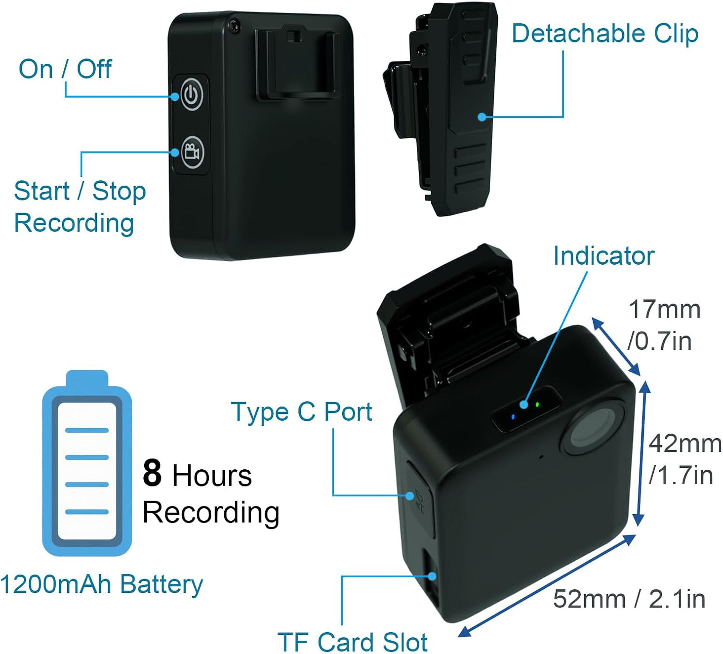 Lenofocus 1080P 64GB Body Camera Mini Wearable Body Cam, Small Size Clip on Pocket POV Camera, Portable Sports Video