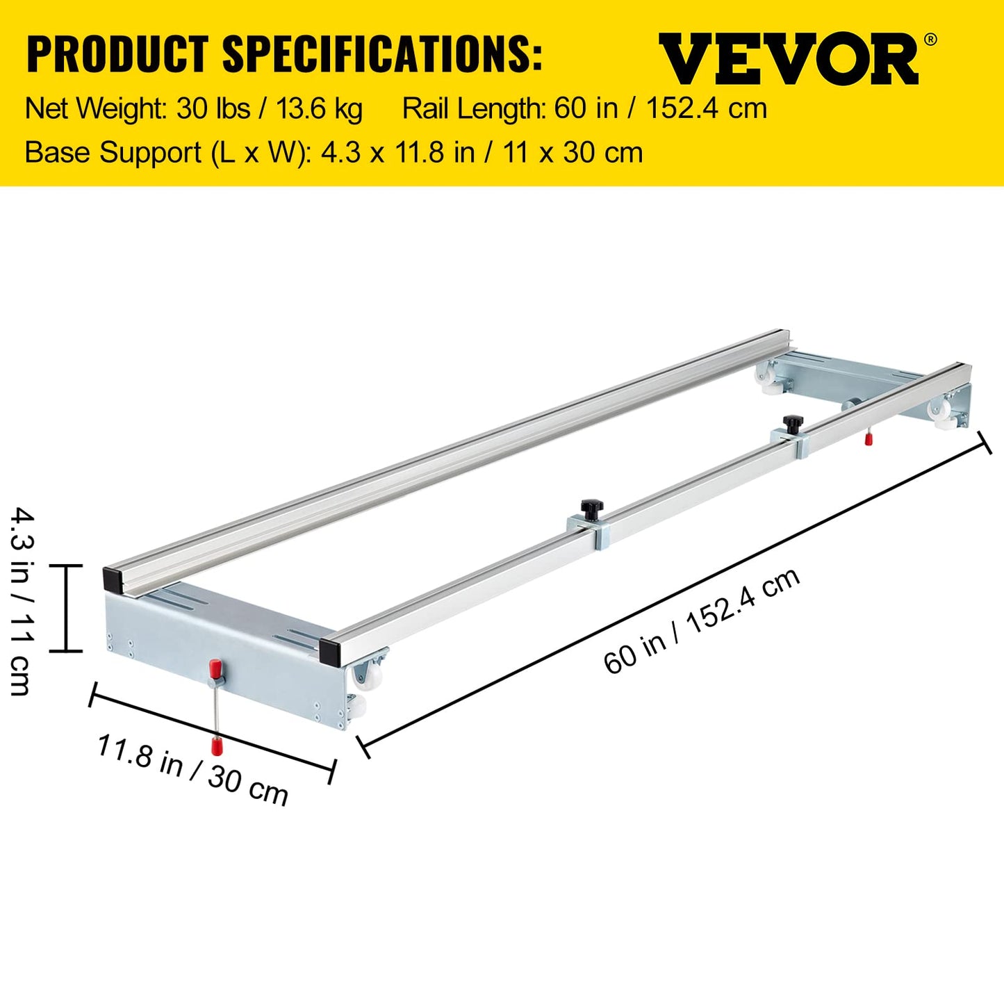 VEVOR Router Sled, 64 inches / 162.6cm Width, Slab Guide Jig for Woodworking with Locking Function, Portable and Easy to Adjust, Trimming Planing Machine for Wood Flattening, Home DIY