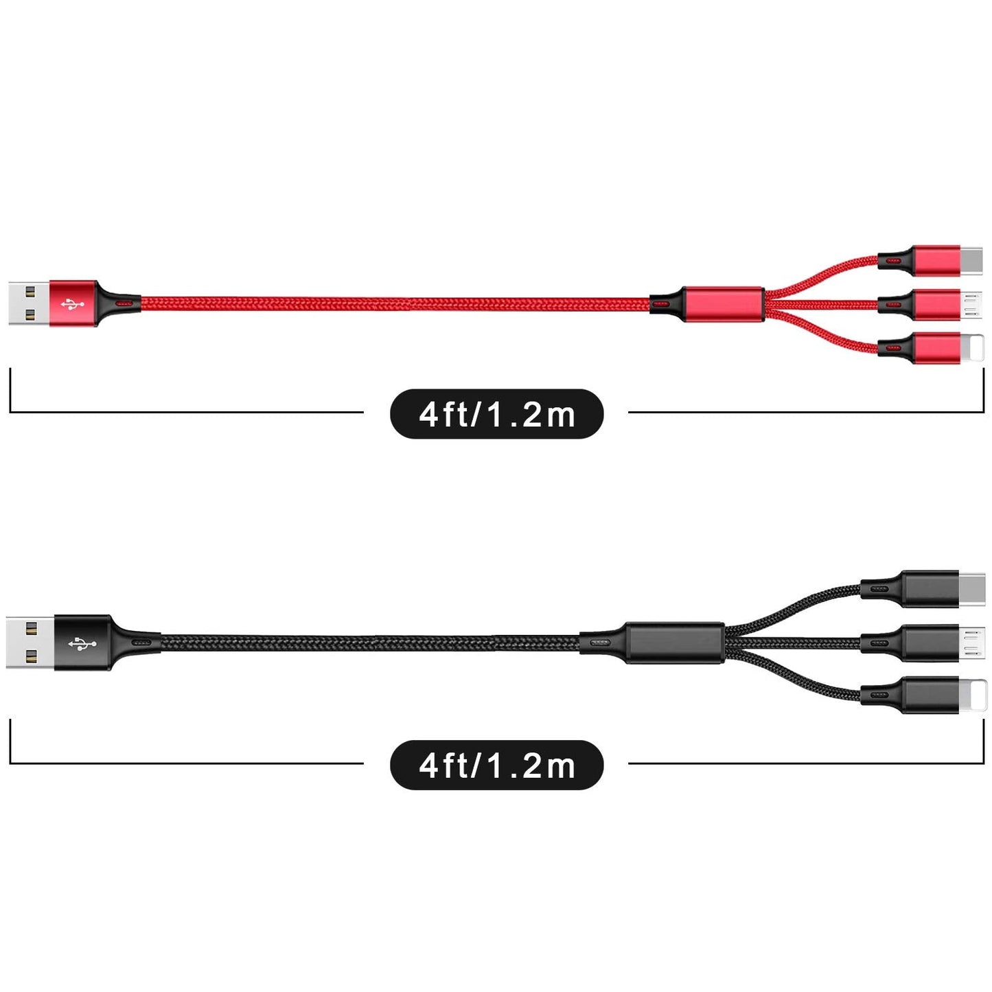 4ft 2Pack 3 1 Multi Charging Cable, Multi Phone Charger Cable Braided Universal in Charging Cord Extra Long Multiple