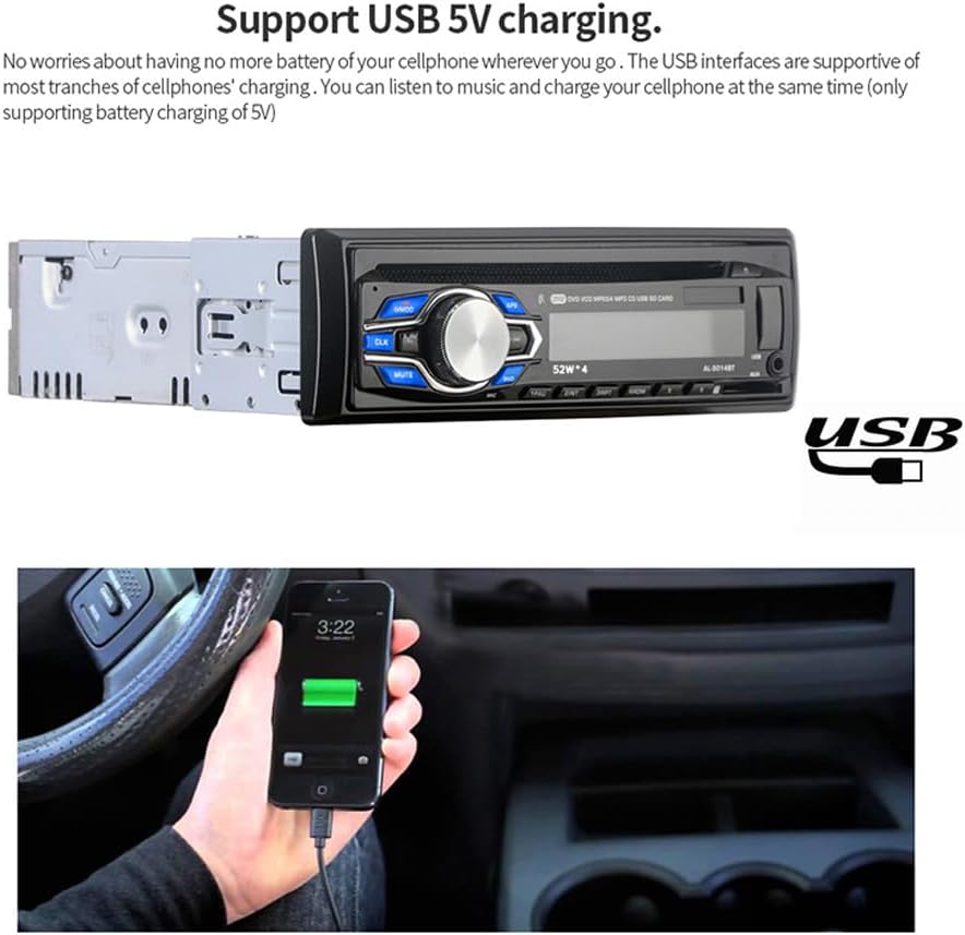 WEPARTICULAR 12V MP3 Car Stereo CD DVD Player Single Din Car Radio with Bluetooth Hands-Free/FM Receiver/USB/AUX/SD