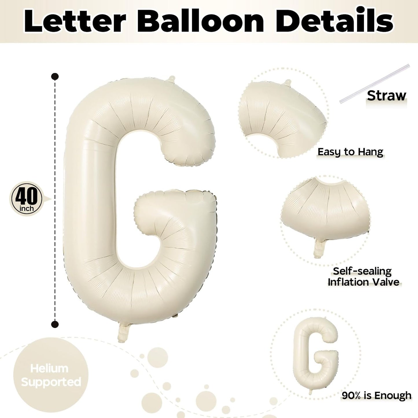 Skiennix 40-Inch Custom Letter Balloon - Giant Cream White Alphabet G Foil for Birthday Parties