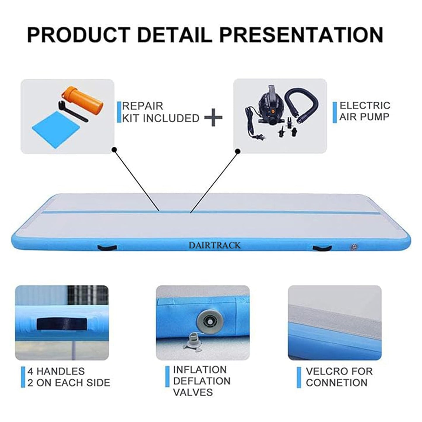DAIRTRACK IBATMS Air Tumble Track Mat, 10ft/13ft/16ft/20ft Inflatable Gymnastics Air Mat for Gymnastics Training/Home Use/Cheerleading/Yoga/Water